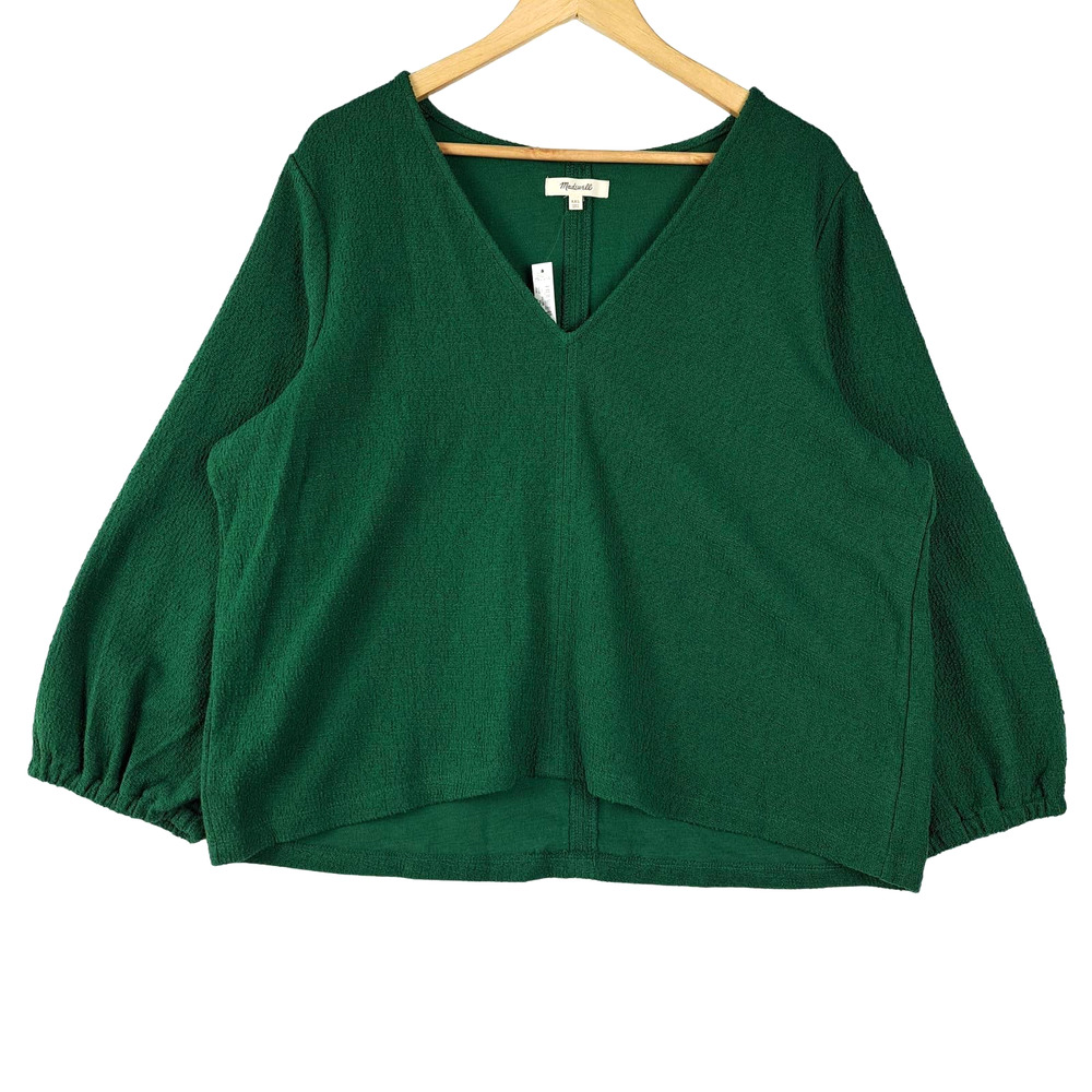 Madewell Full Sleeve Top Womens Size XXL Green Nubby Knit V-Neck NWT